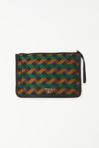 Prada Black & Multi Nylon Printed Zip Pouch