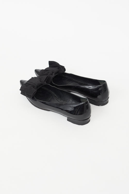 Prada Black Leather Bow Flat