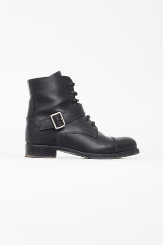 Prada Black Leather Buckle Boot