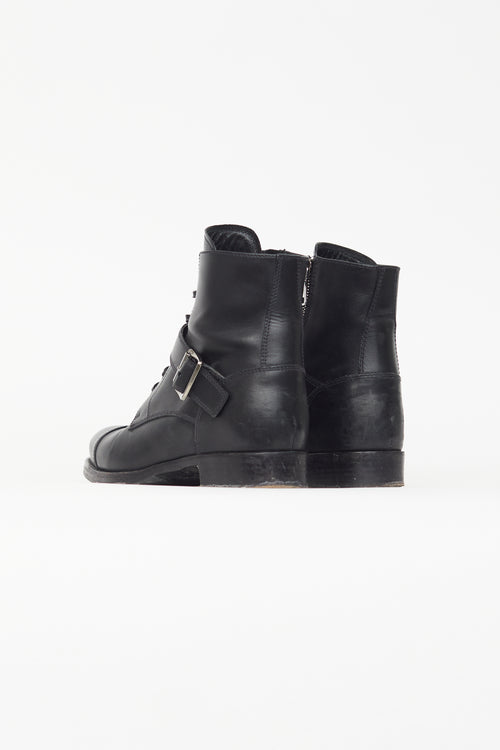 Prada Black Leather Buckle Boot