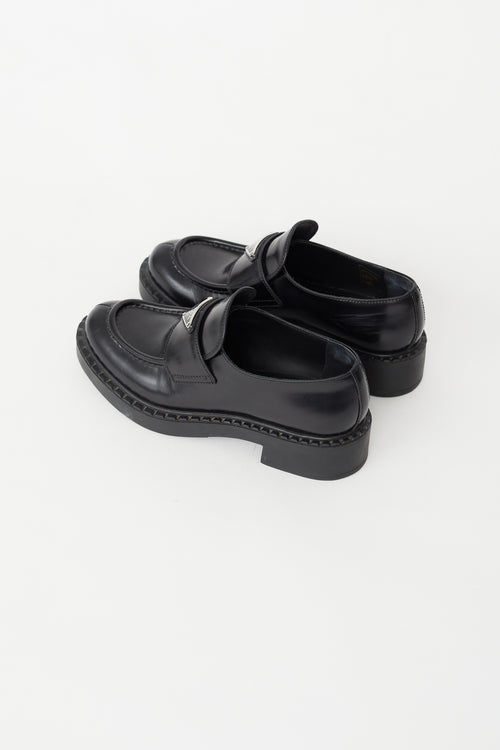 Prada Black Leather Logo Loafer