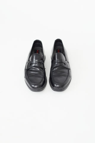 Prada Black Leather Penny Almond Toe Loafer