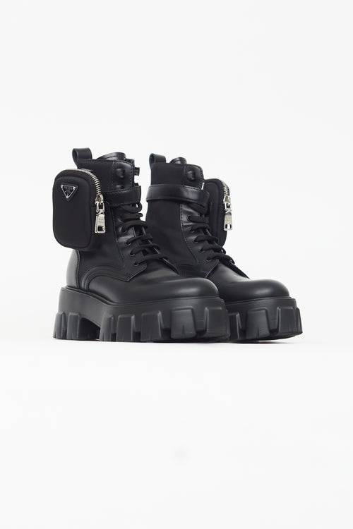 Prada Black Monolith Leather Lug Sole Boot