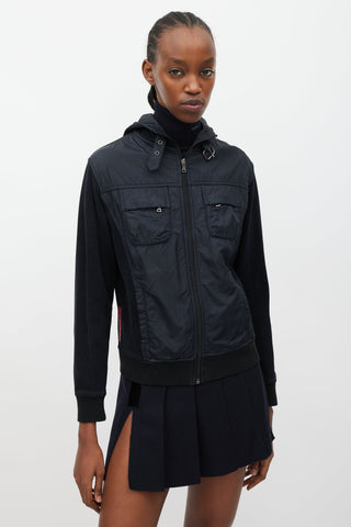 Prada Black Nylon & Knit Hooded Jacket