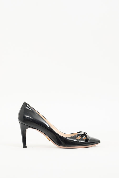 Prada Black Patent Cutout Bow Pump