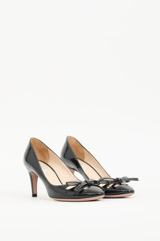 Prada Black Patent Cutout Bow Pump