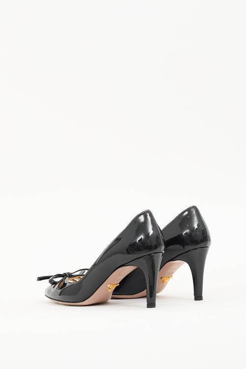 Prada Black Patent Cutout Bow Pump