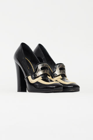 Prada Black & Cream Patent Leather Pump