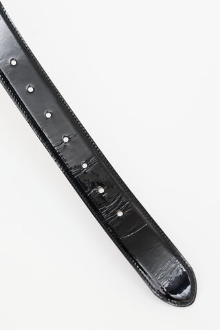 Prada Black Patent Leather Logo Plate Belt