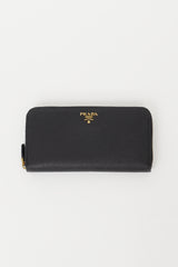 Prada Black & Gold Saffiano Large Wallet