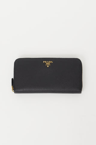Prada Black & Gold Saffiano Large Wallet