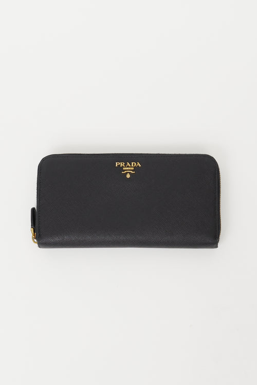Prada Black & Gold Saffiano Large Wallet