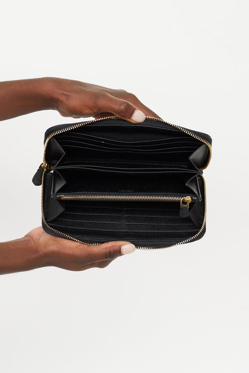 Prada Black & Gold Saffiano Large Wallet