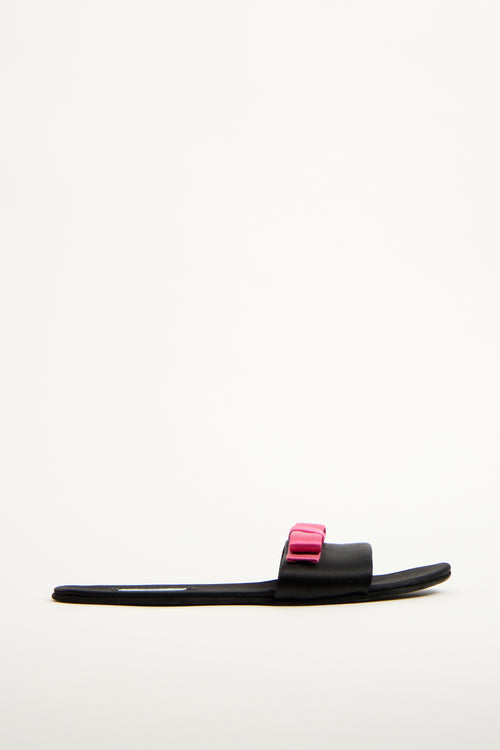 Prada Black & Pink Satin Bow Slide