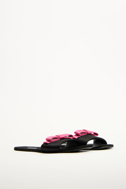 Prada Black & Pink Satin Bow Slide