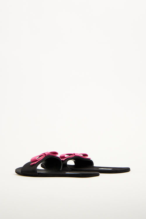 Prada Black & Pink Satin Bow Slide