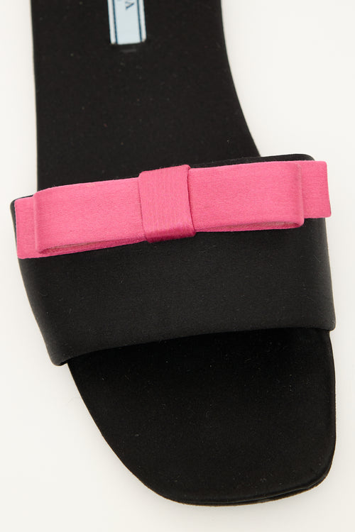 Prada Black & Pink Satin Bow Slide