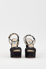 Prada Black Satin Triangle Logo Platform Heel