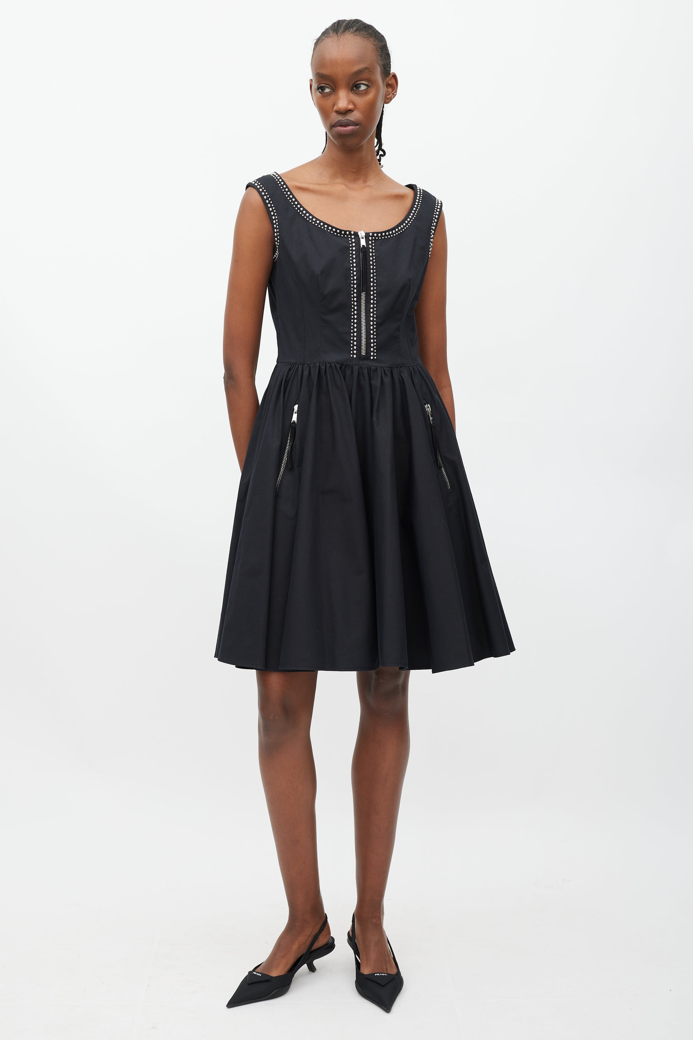 Prada // Black & Silver Studded Mini Dress VSP Consignment Prada // Black & Silver Studded Mini Dress VSP Consignment