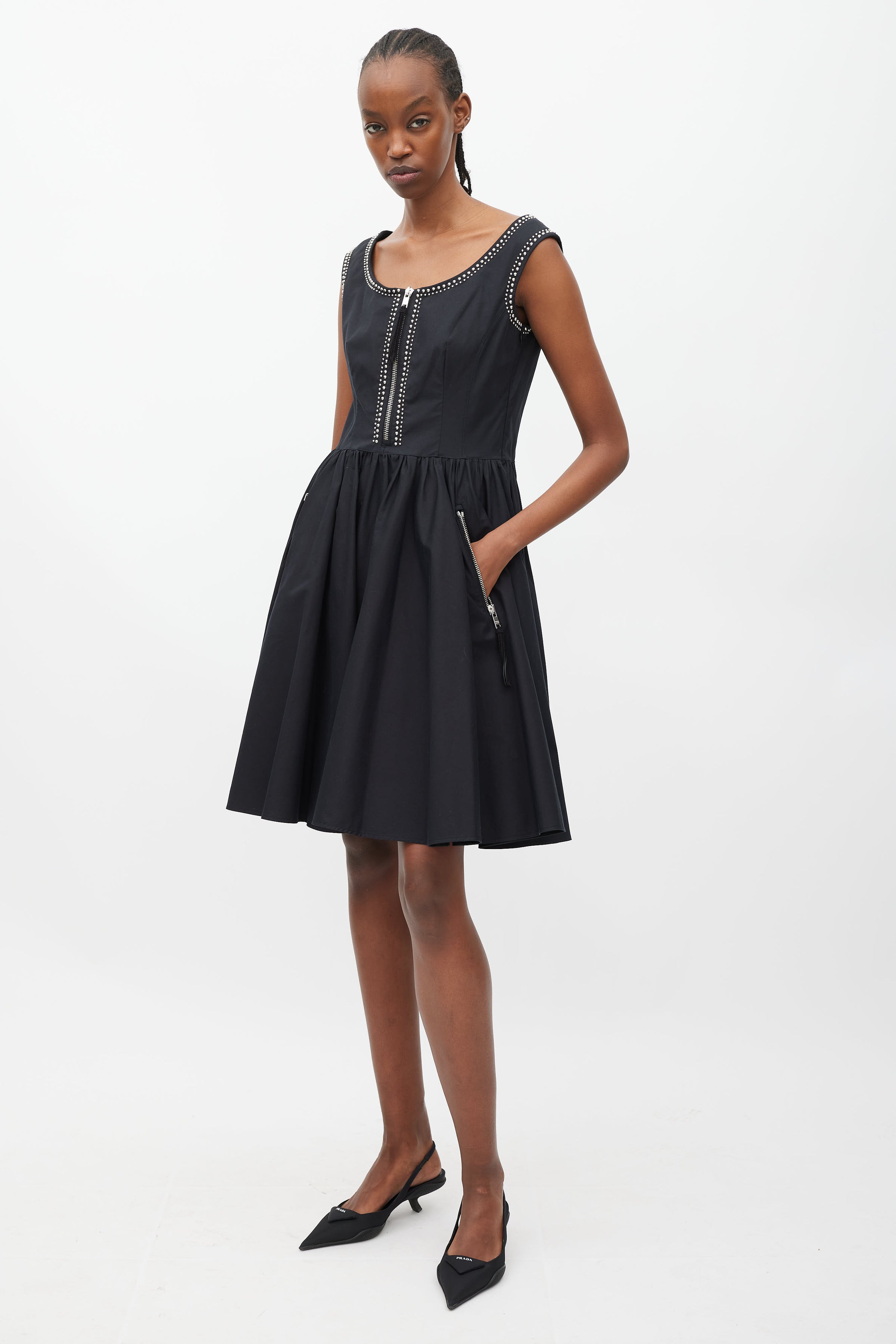 Prada // Black & Silver Studded Mini Dress – VSP Consignment Prada // Black & Silver Studded Mini Dress – VSP Consignment