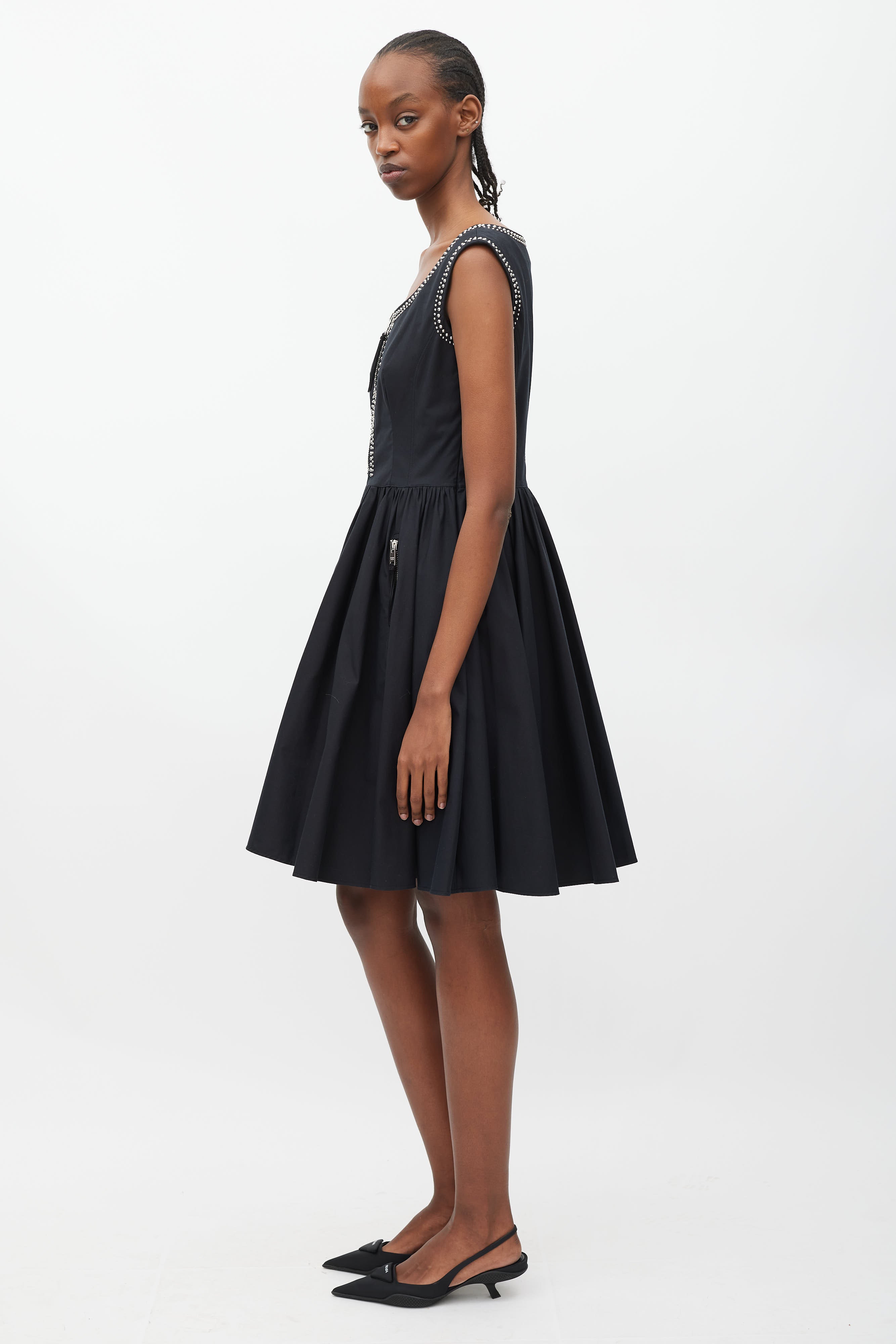 black silver studded dress Black Bodycon Dress With Silver Studded Design
