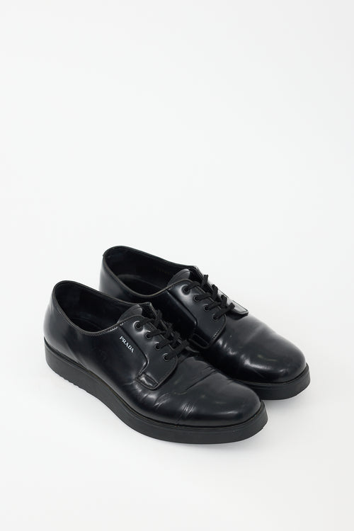 Prada Black Leather Logo Derby