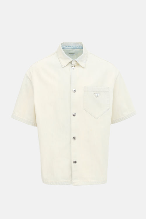 Prada Bleached Denim Logo Shirt