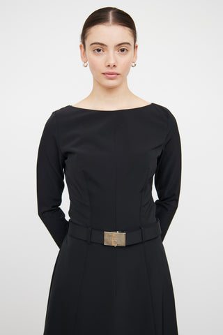 Prada Black Nylon Panel Long Sleeve Dress Dress