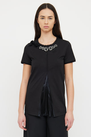 Prada Black Embellished Collar Short Sleeve Top