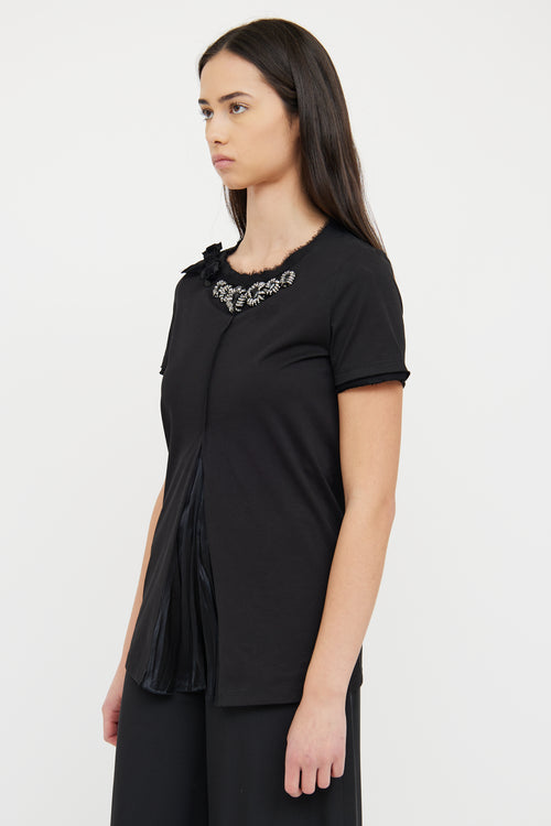 Prada Black Embellished Collar Short Sleeve Top