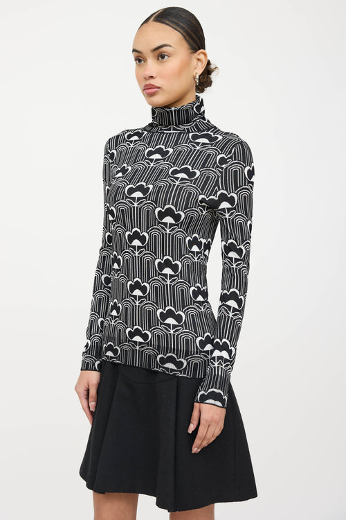 Prada Floral Knit Turtleneck Sweater