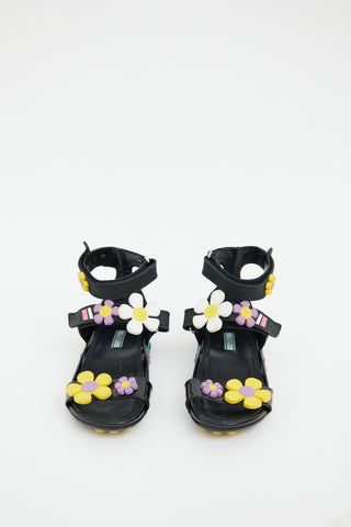 Prada Black Rubber Flower Flat  Sandal