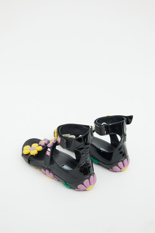 Prada Black Rubber Flower Flat  Sandal