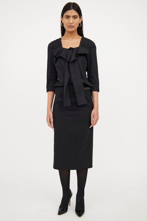 Prada Black Button & Tie Front Blouse