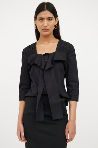 Prada Black Button & Tie Front Blouse