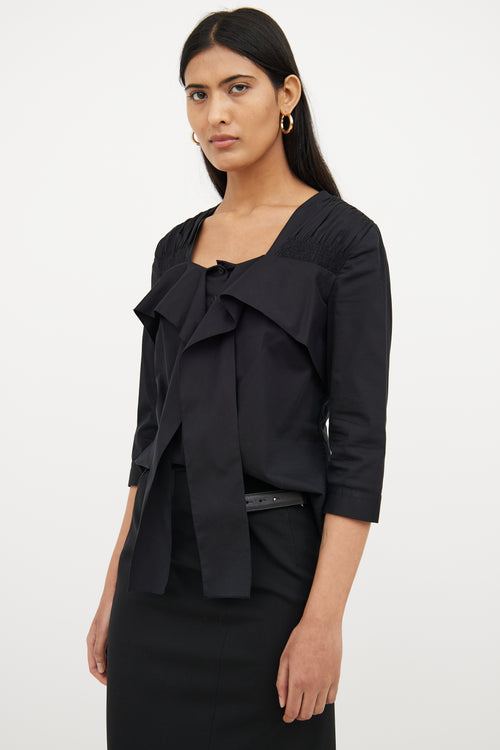 Prada Black Button & Tie Front Blouse