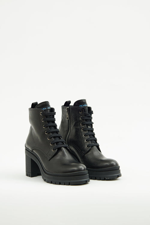 Prada Black Leather Lace Up Boot