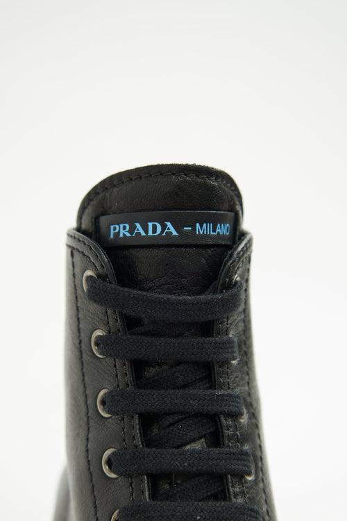 Prada Black Leather Lace Up Boot