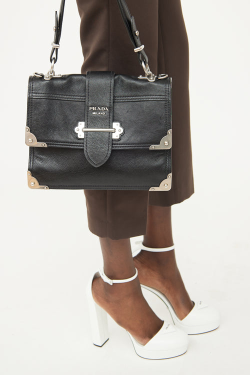Prada Black Glace Cahier Leather Flap Bag