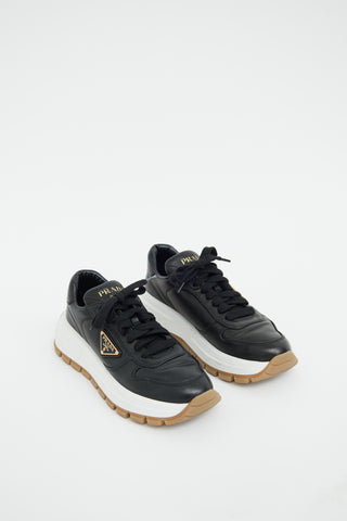 Prada Black & Brown Prax Leather Sneaker