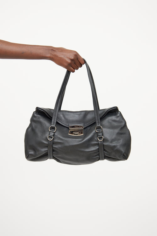 Prada Black Leather Pushlock Shoulder Bag