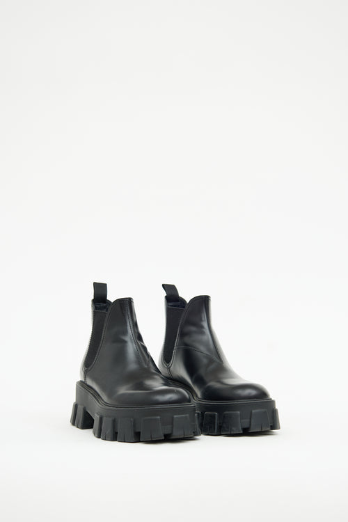 Prada Black Treaded Chelsea Monolith Boot