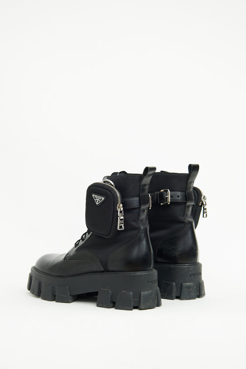 Prada Black Monolith Nylon Leather Cargo Boot