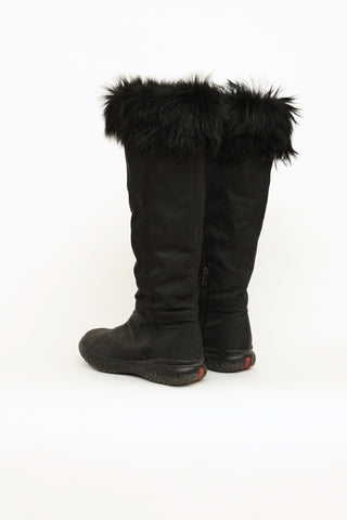 Black Nylon Fur Trim Boots