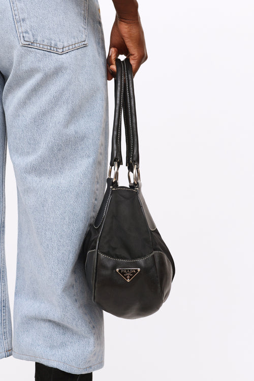 Prada Black Nylon Buckle Shoulder Bag
