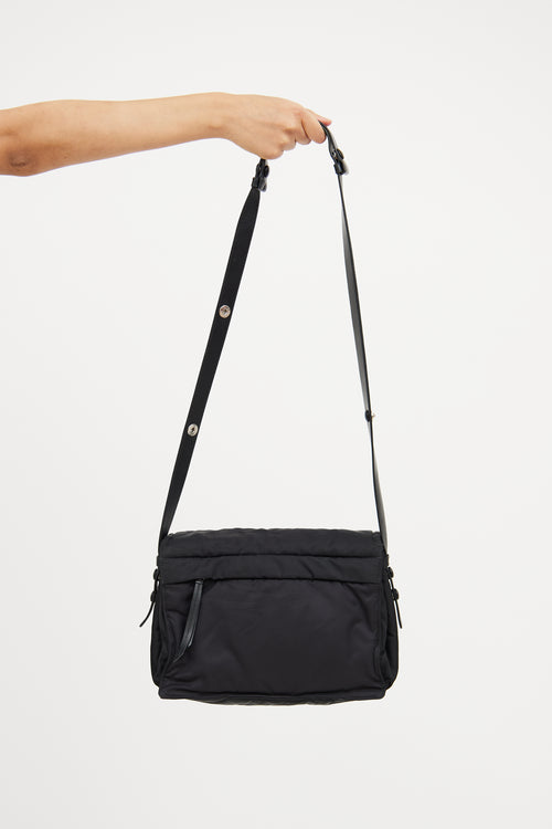 Black Padded Re-Nylon Shoulder Bag