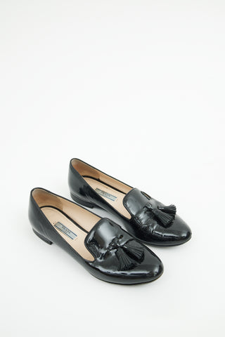 Prada Black Patent Tassel Loafer