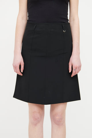Prada // Black Logo Plaque Pleated Re-Nylon Skirt – VSP Consignment
