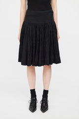 Prada Black Cotton Pleated Mid Length Skirt