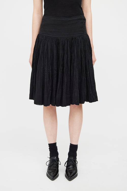 Prada Black Cotton Pleated Mid Length Skirt